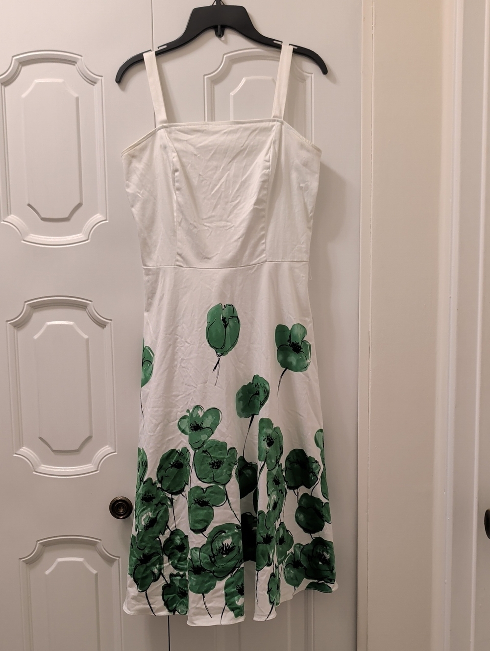 APNY White Sundress with Green Floral Print Sleeveless A-Line Dress Size 6